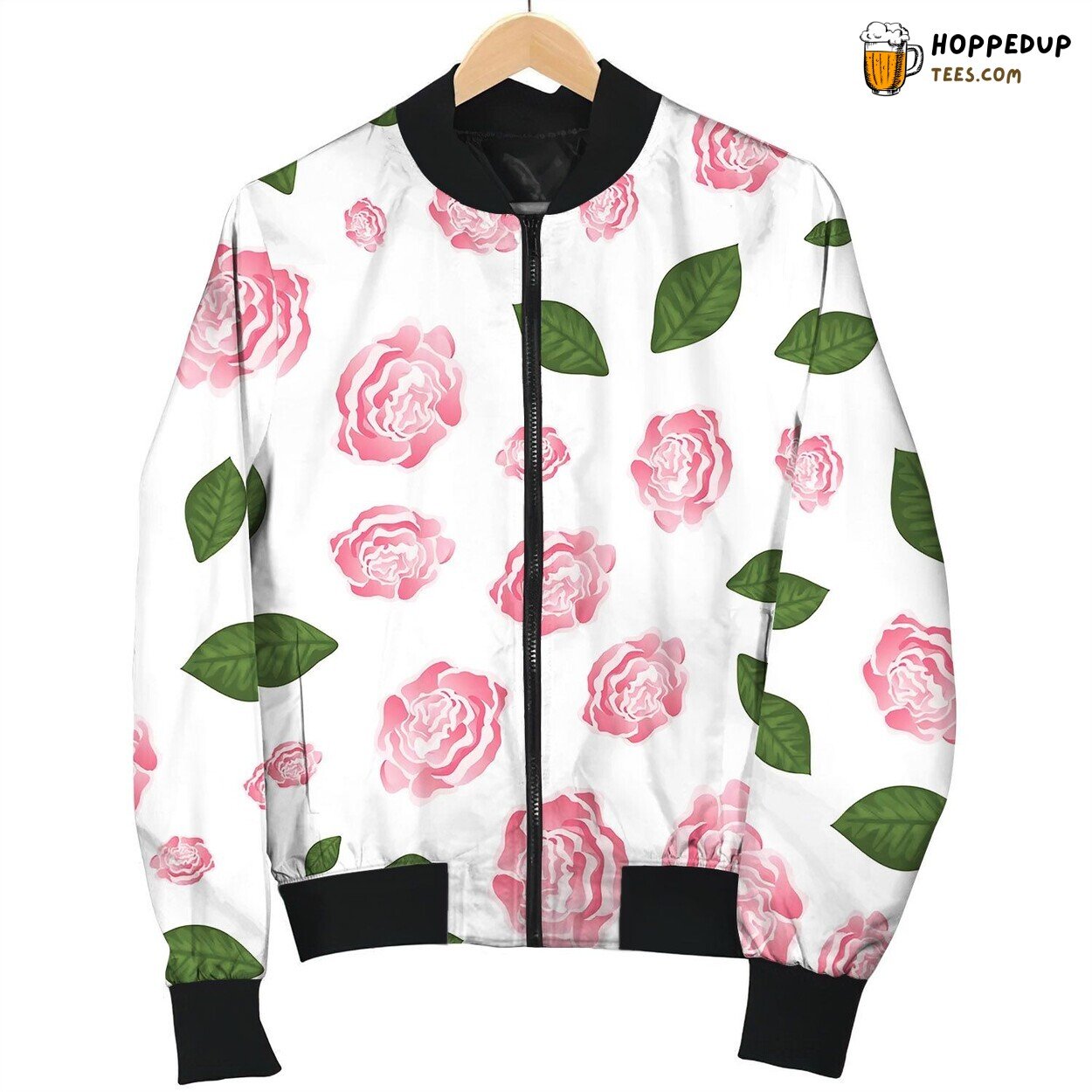 Beautiful Roses And Leafs Pattern Bomber Jacket