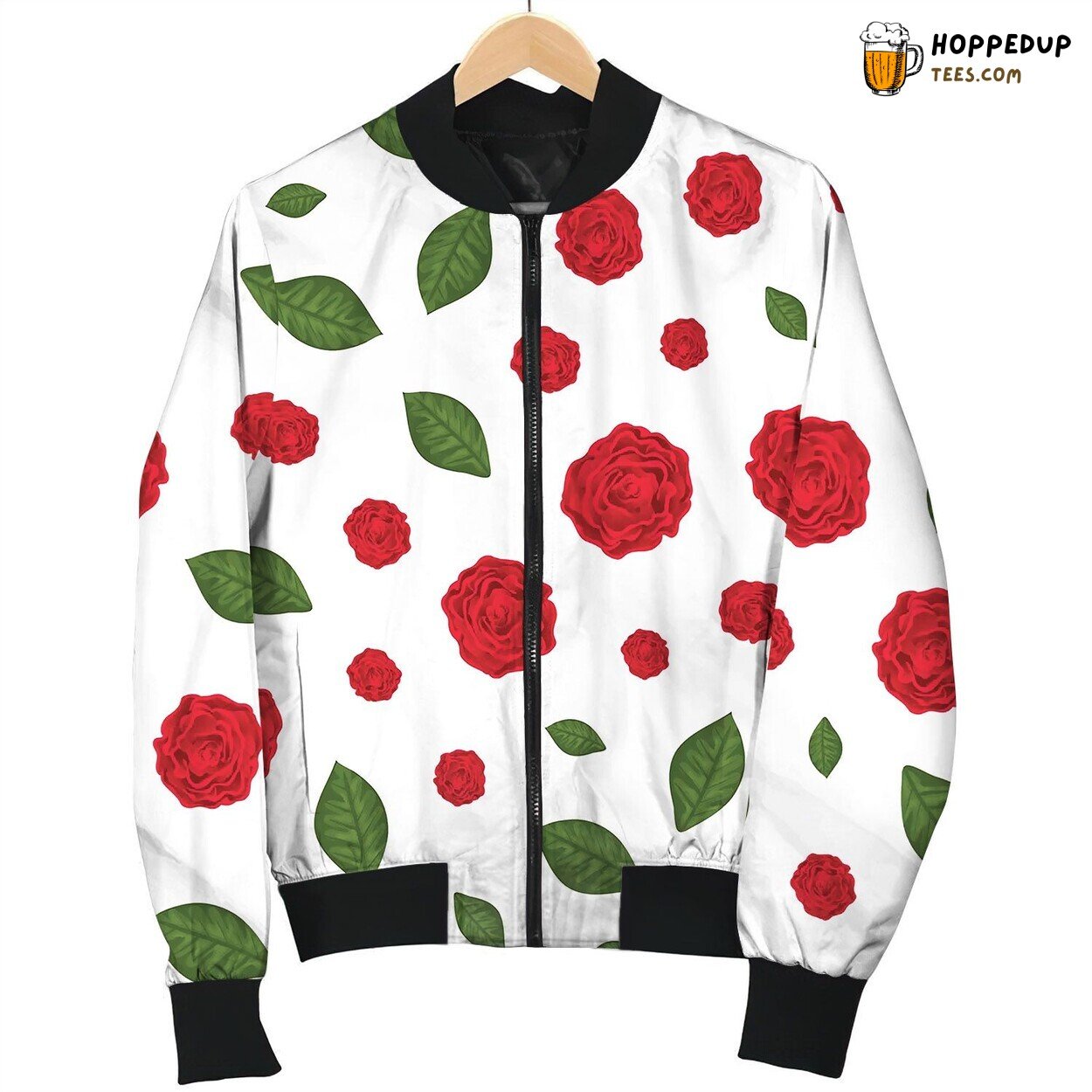 Beautiful Roses And Leafs Pattern Happy Bomber Jacket