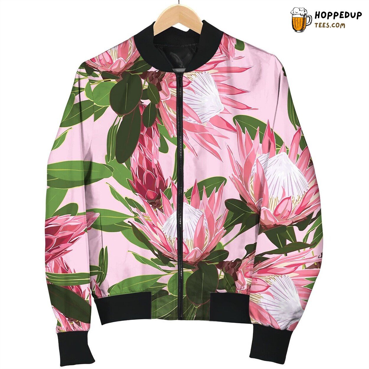 Beautiful Seamless Pattern Tropical Protea Flow Bomber Jacket