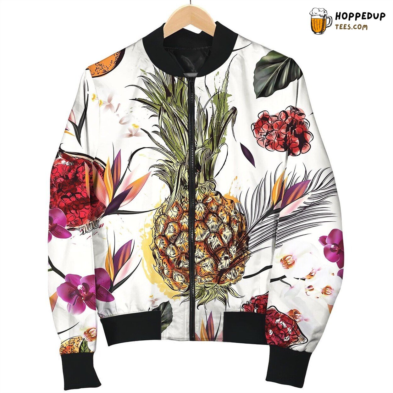 Beautiful Seamless Pattern With Tropical Plants Bomber Jacket
