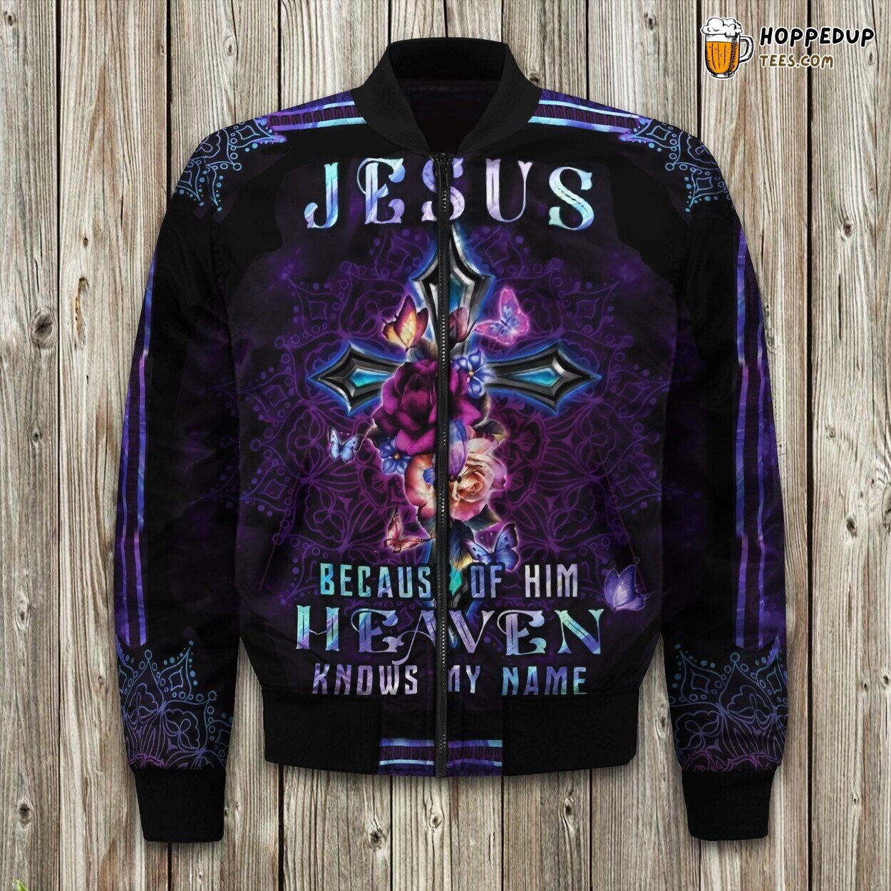 Because Of Jesus Heaven Knows Name Bomber Jacket