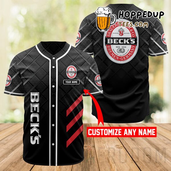 Beck’s Beer Distinctive Design Baseball Jersey Personalized Black Look