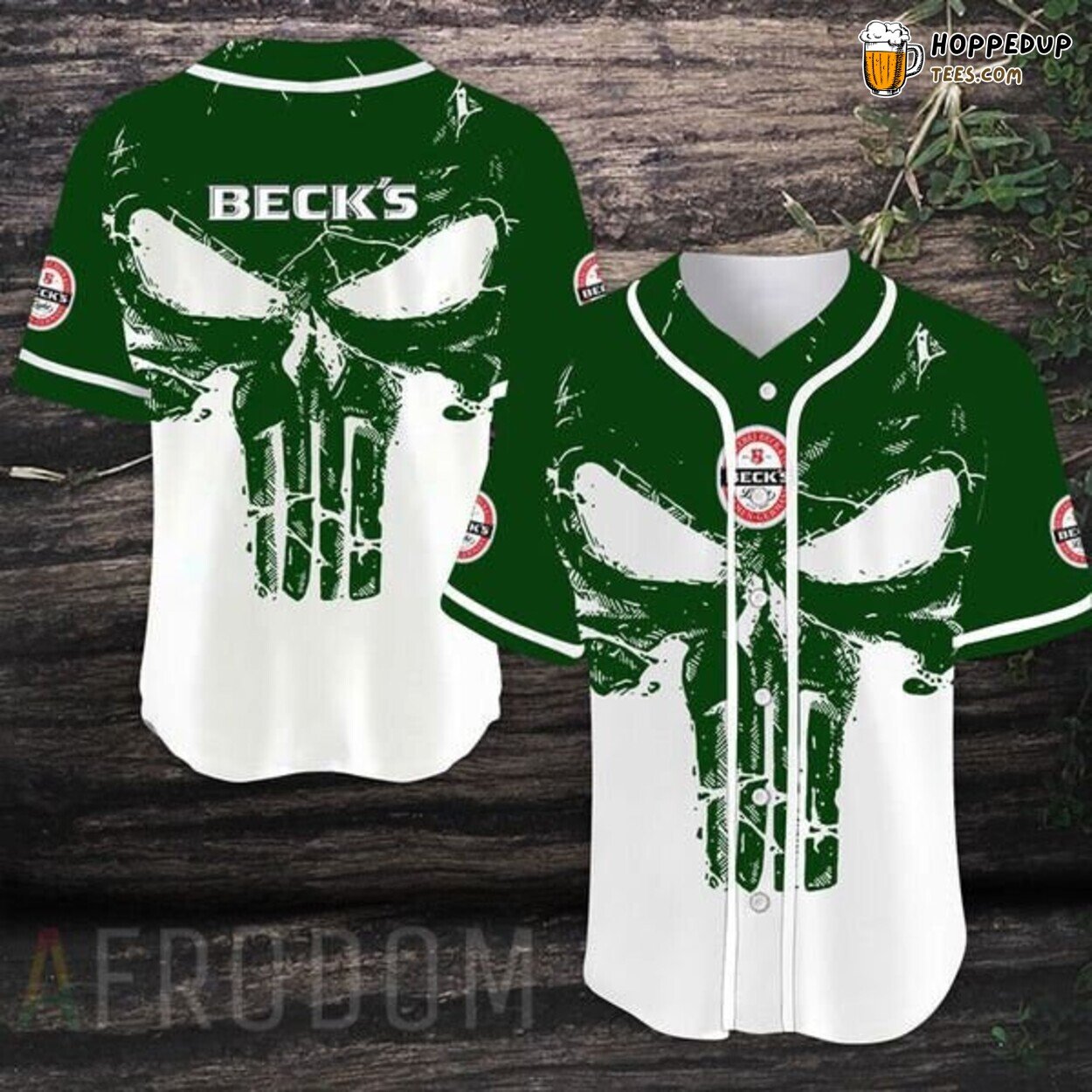 Beck’s Beer Retro Skull Logo Baseball Jersey Brewer Collector Item
