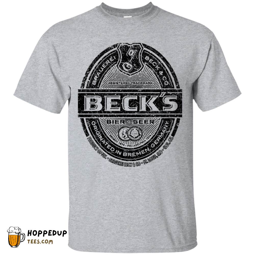 Becks Beer Worn Label Pattern Black T-Shirt HU
