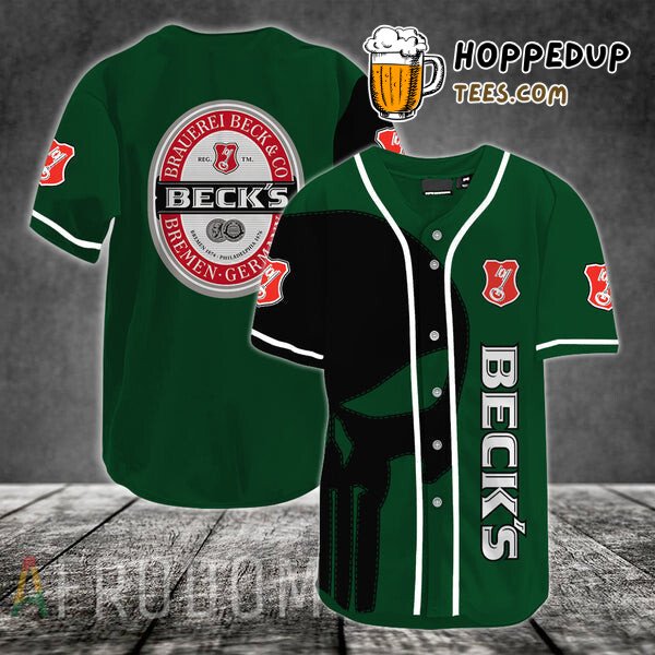 Beck’s Skull Design Black Baseball Jersey Unique Distinctive Edition Style