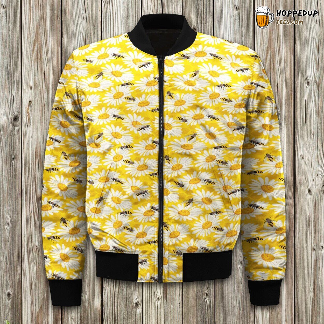 Bee Daisy Pattern Print Design Area Bomber Jacket
