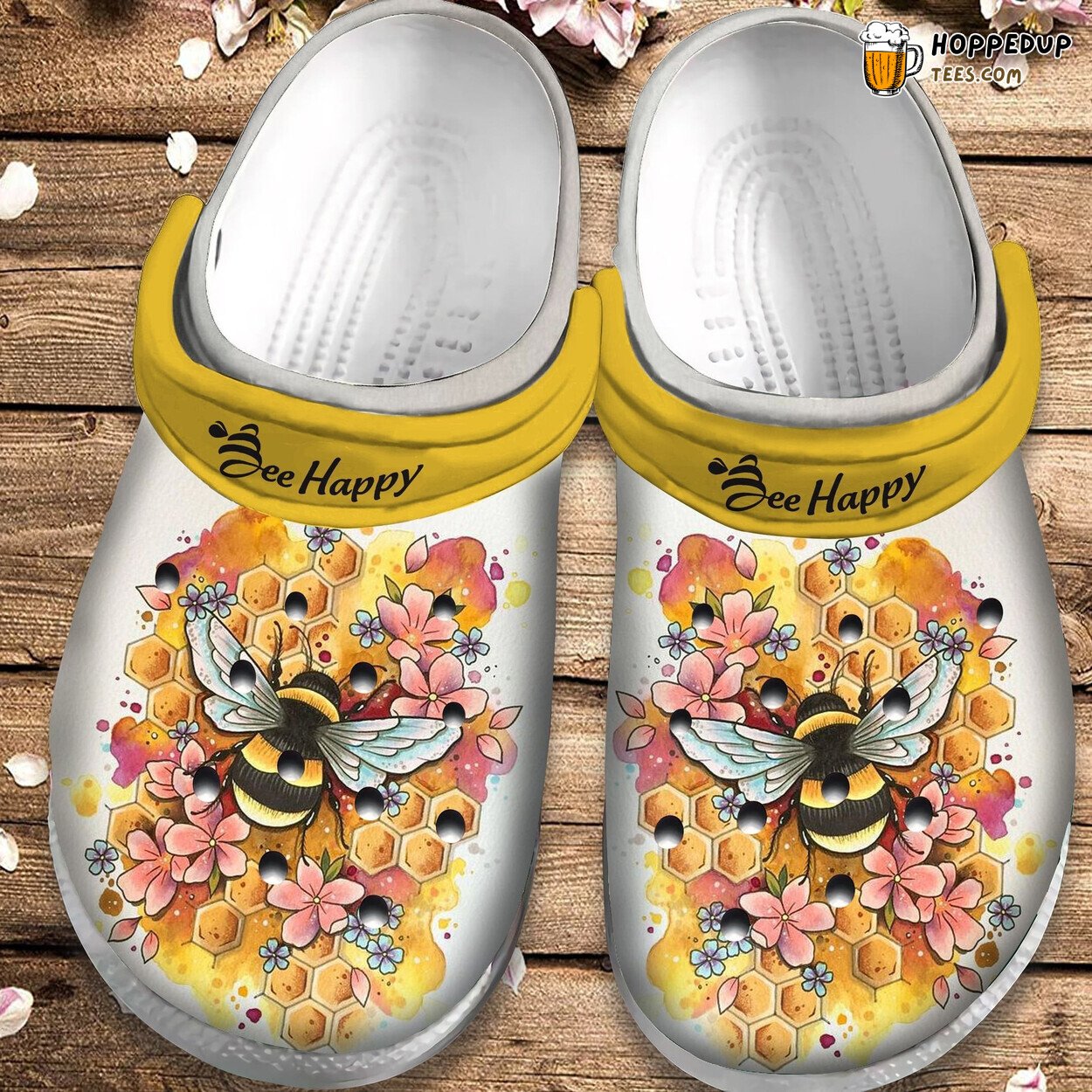 Bee Happy Flower Honey Themed Women Girl Mother Daughter Clogs
