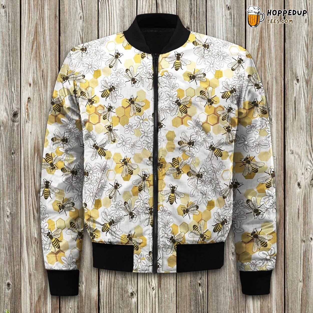 Bee Honey Bee Pattern Bomber Jacket