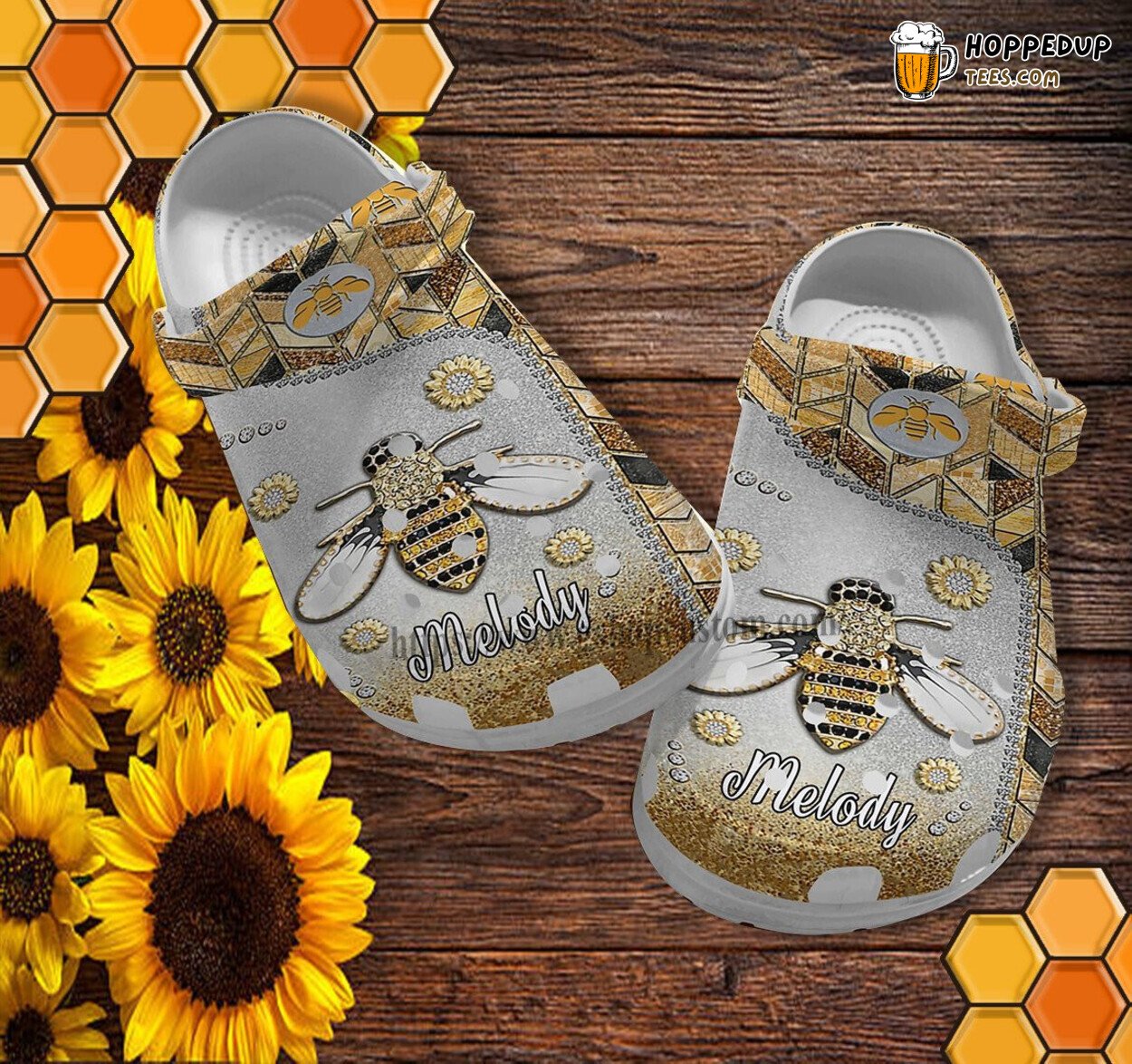 Bee Metal Flower Twinkle Croc Shoes Women Bee Kind Hippie Design