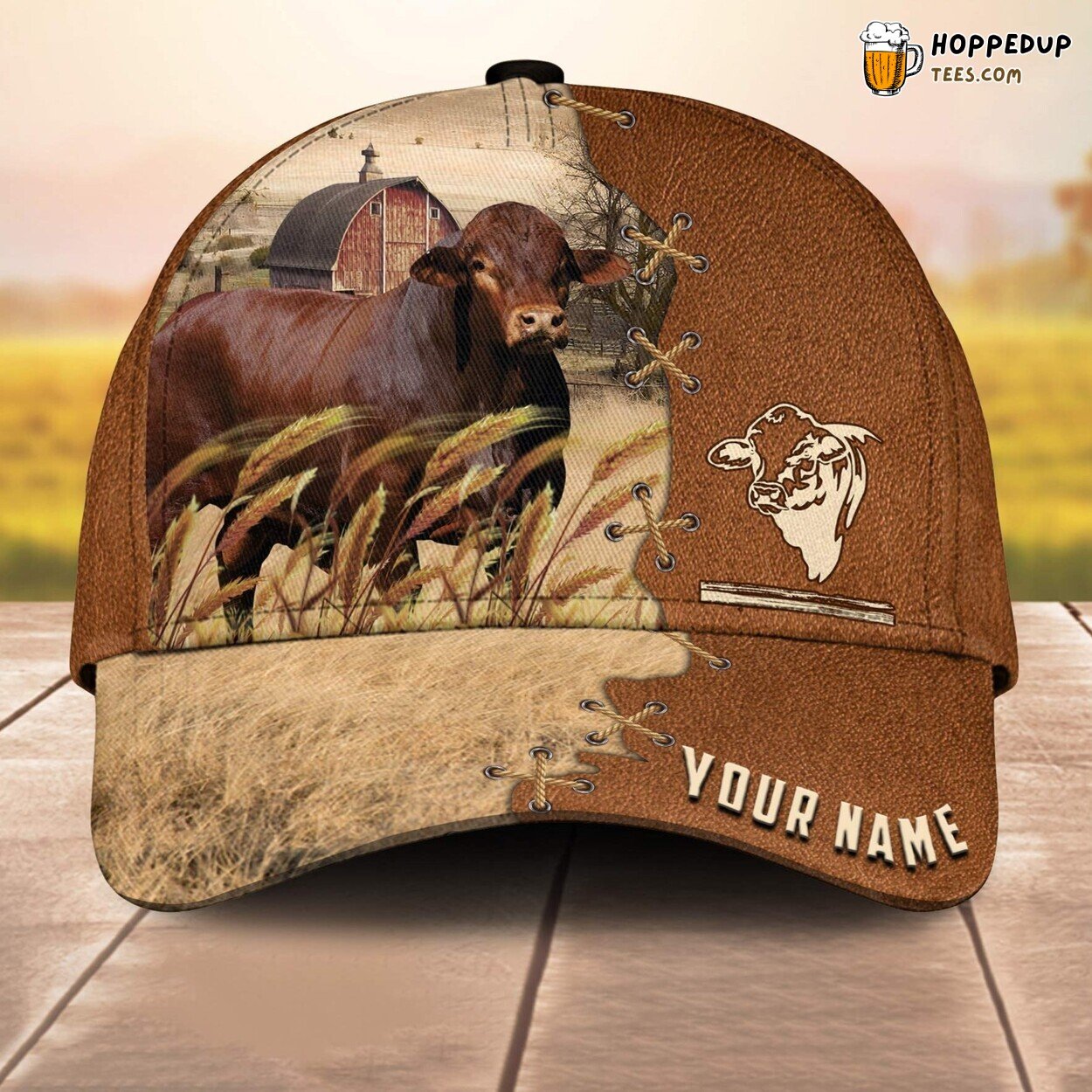 Beefmaster Brown Leather Name 3D Cap Baseball Design Farm Lovers Animal Pattern