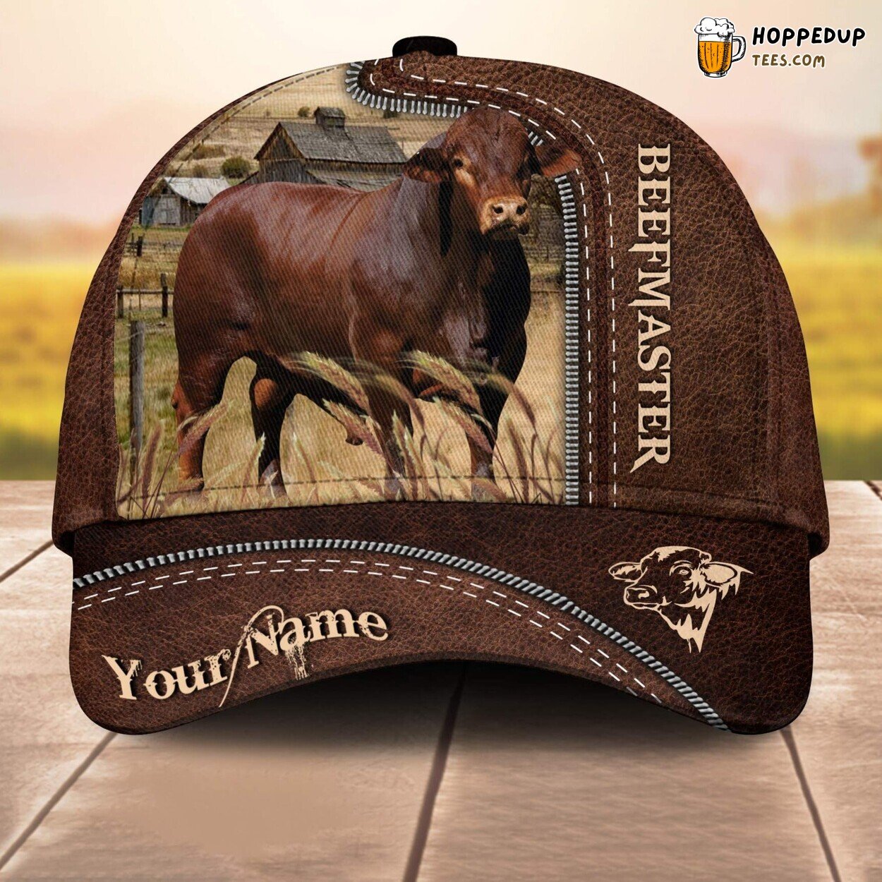 Beefmaster Leather Pattern 3D Customized Baseball Cap Animal Lovers Farm