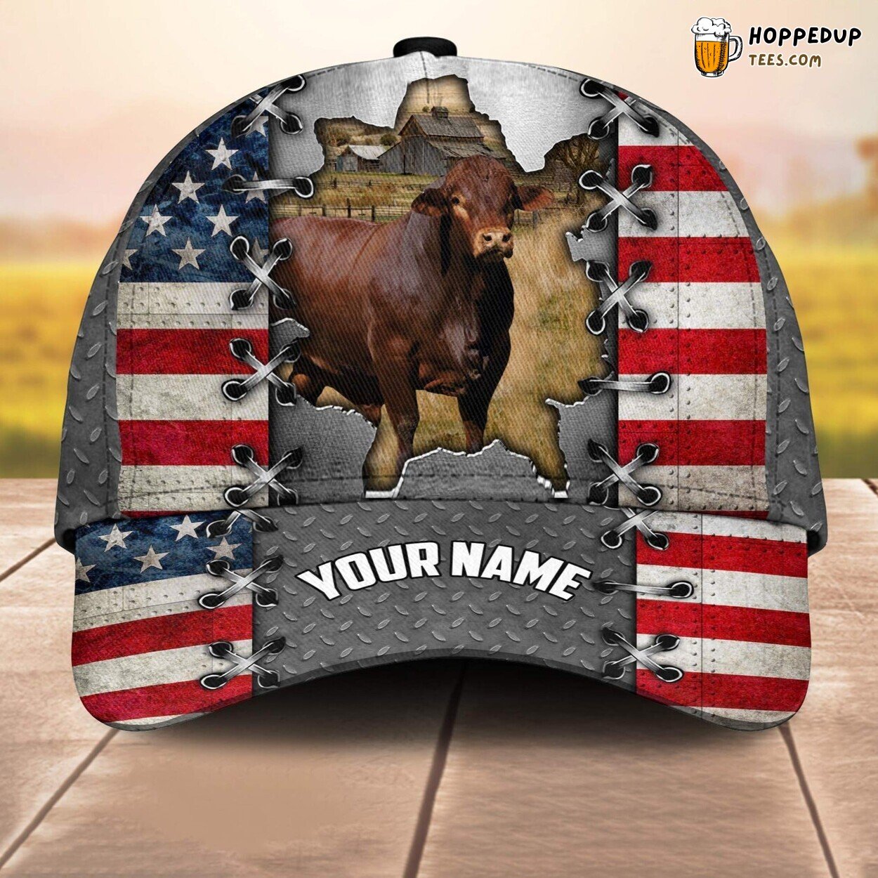 Beefmaster US Flag Name 3D Cap Baseball Design Farm Lovers Leather Animal Print