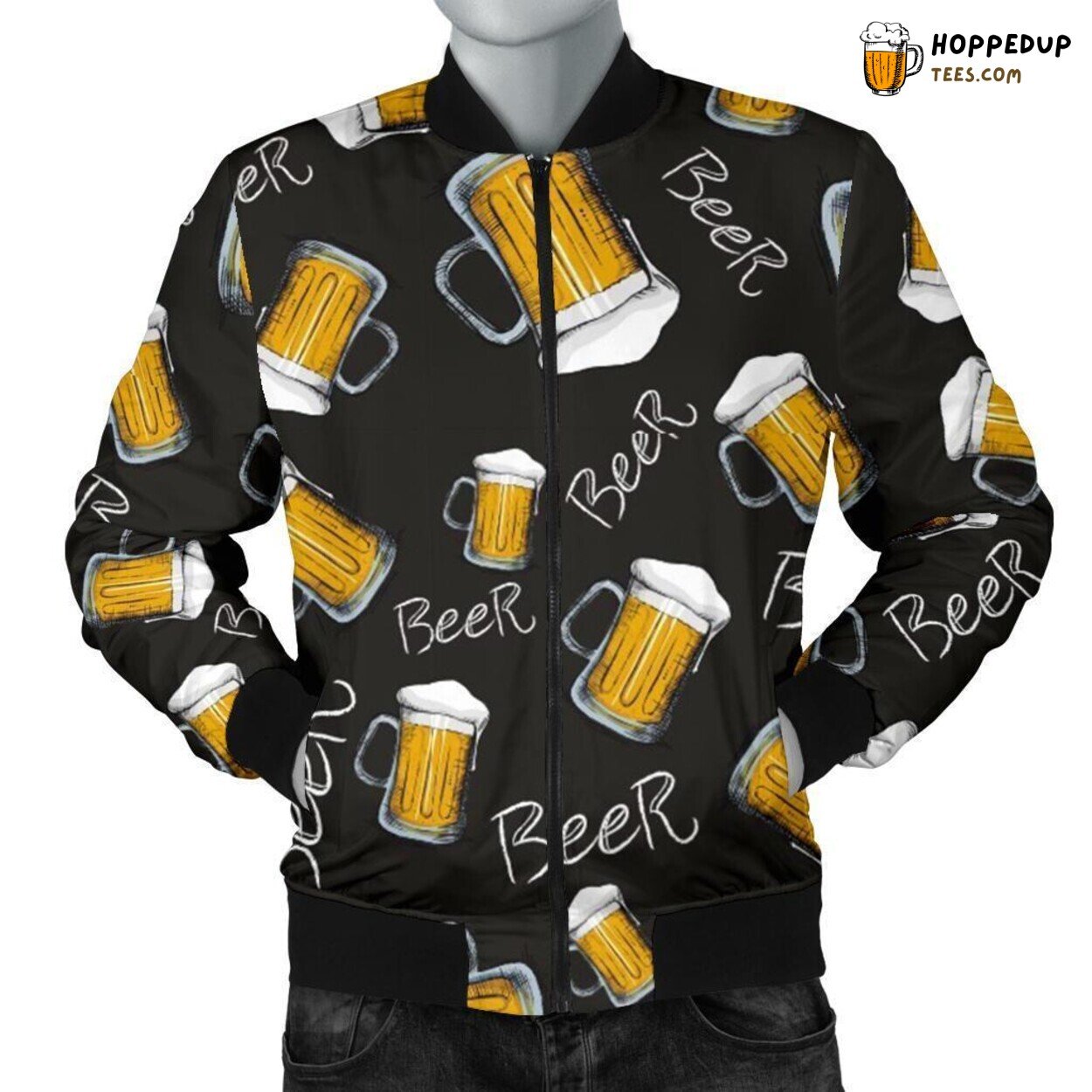 Beer Enthusiast’s Delight Men’s Bomber Jacket Unique Pattern Tribute Design