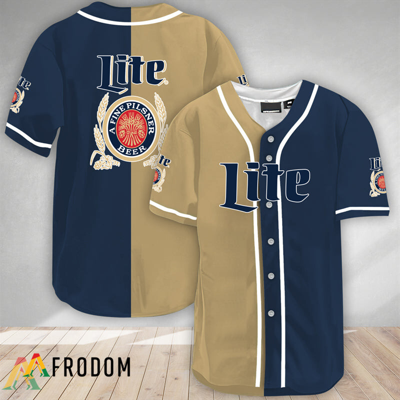 Beige And Navi Split Miller Lite Baseball Jersey HU