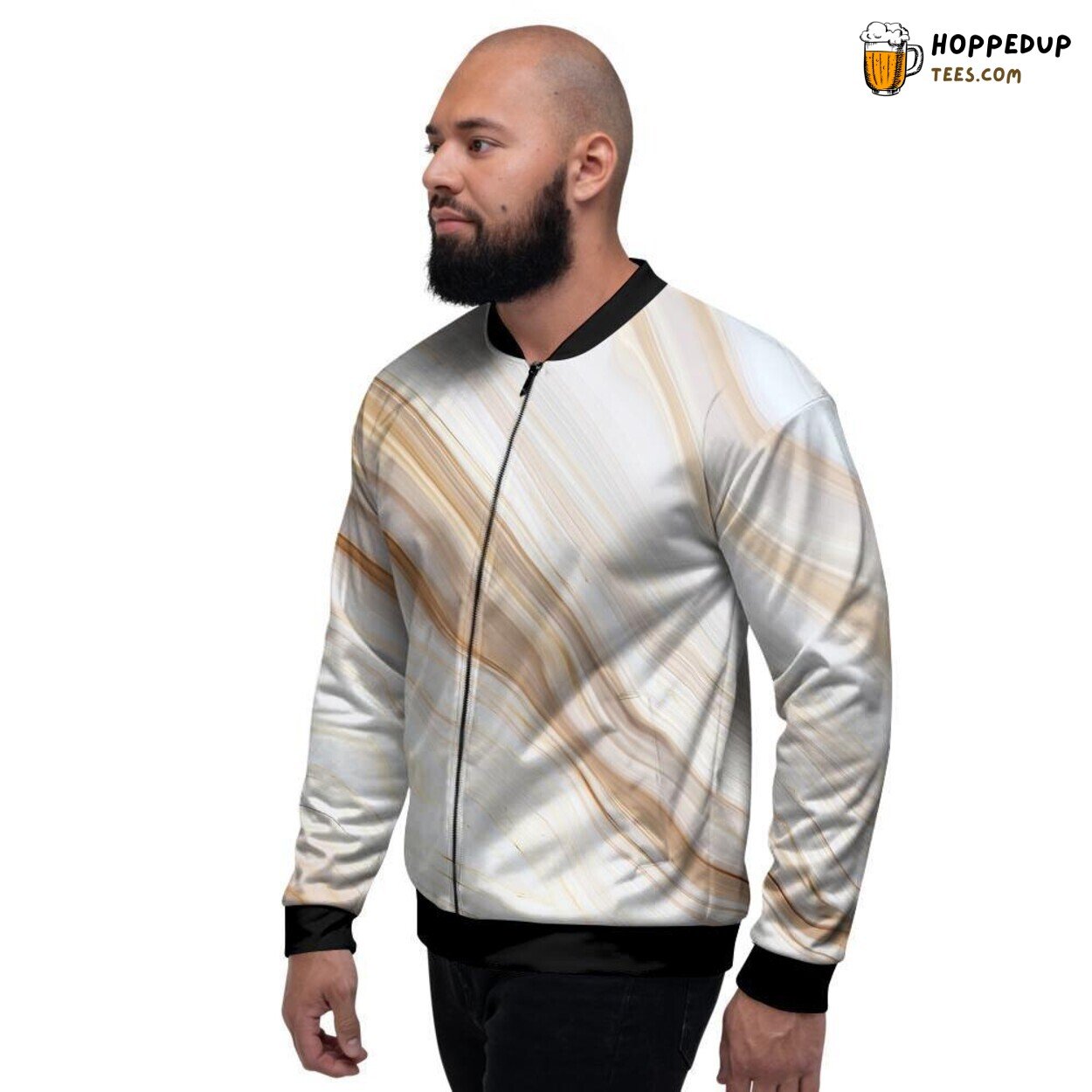 Beige Brown Marble Patterns Elegance Men’s Bomber Jacket Natural Beauty