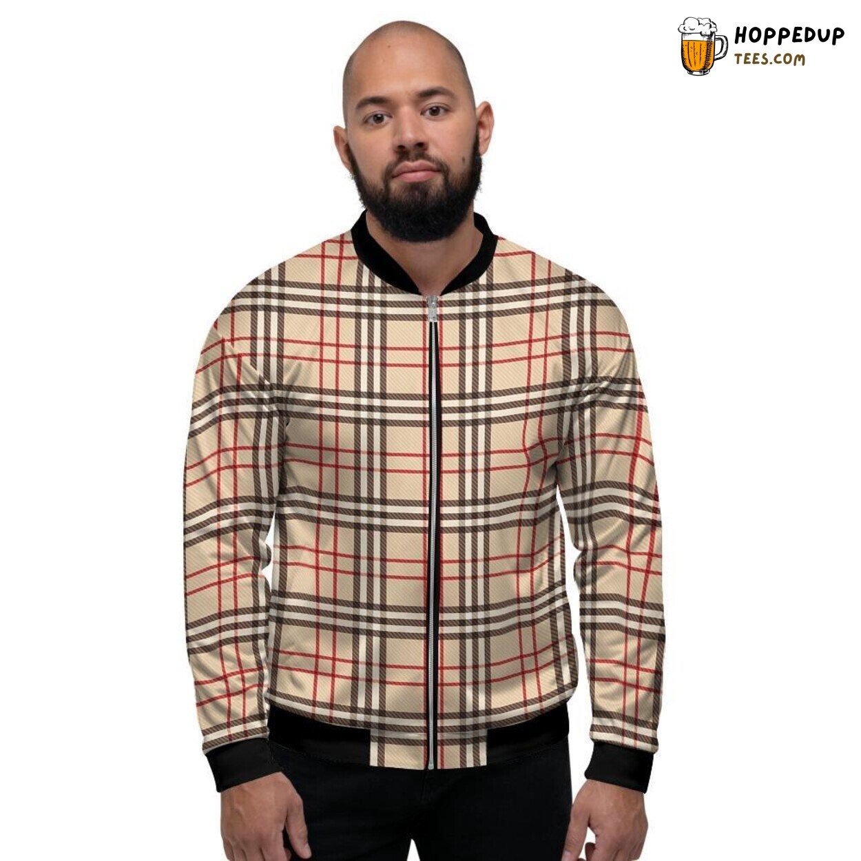 Beige Classic Tartan Plaid Bomber Jacket Men’s Traditional Fashion Statement