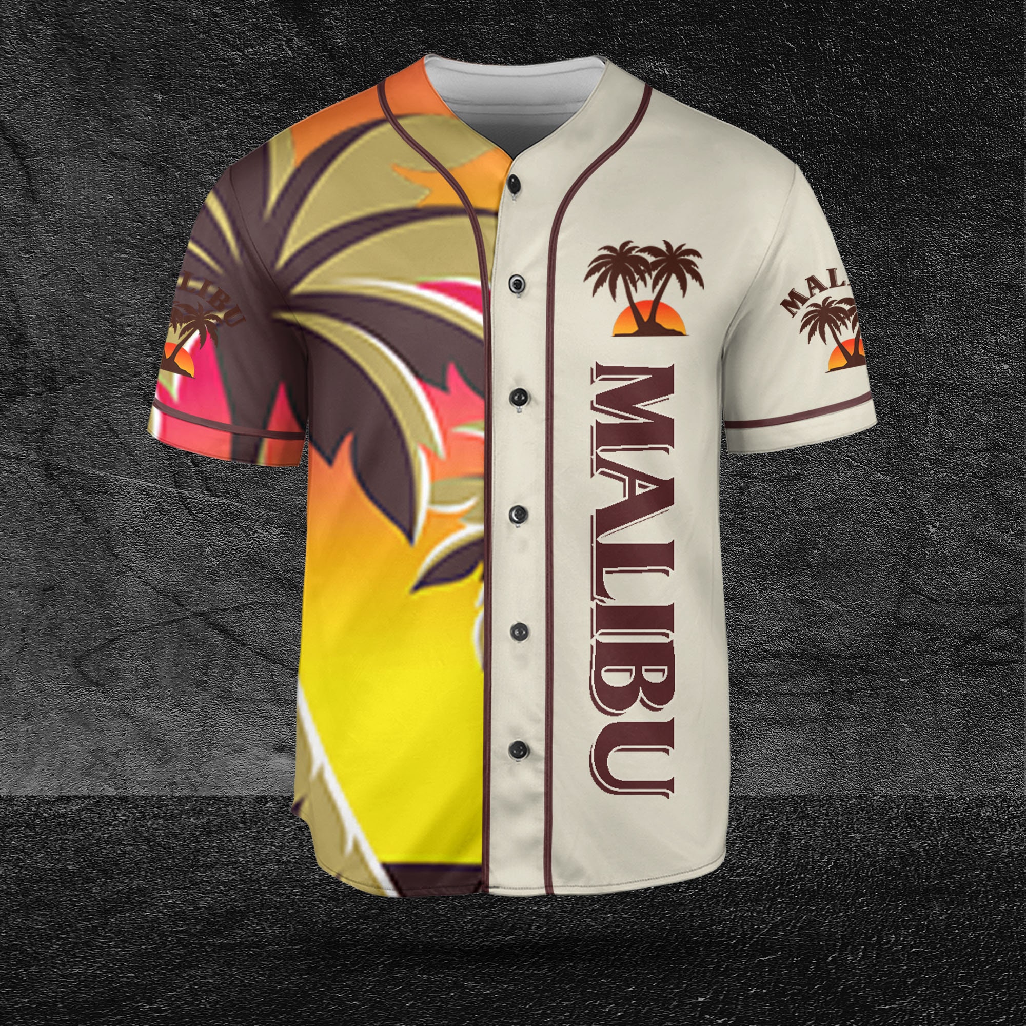 Beige Malibu Rum Themed Textured Baseball Jersey HU