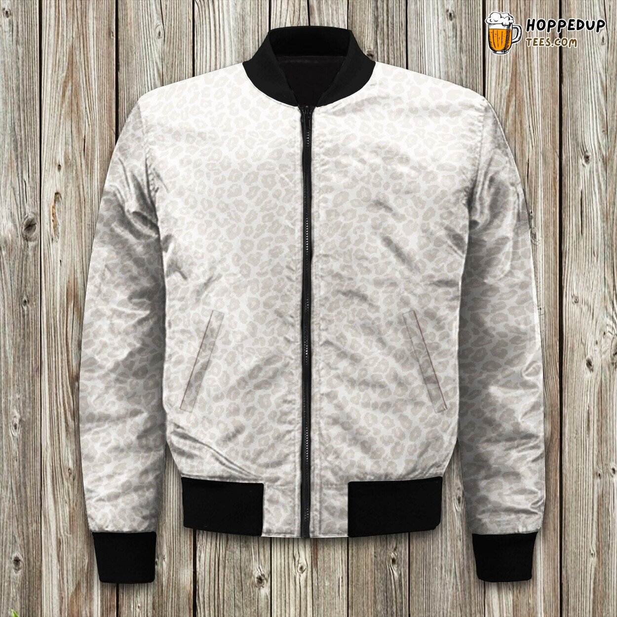 Beige Natural Leopard Cheetah Bomber Jacket