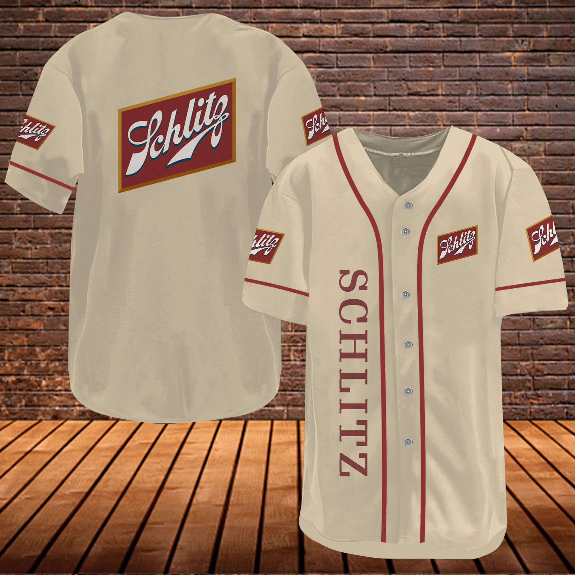 Beige Schlitz Beer Inspired Baseball Jersey HU