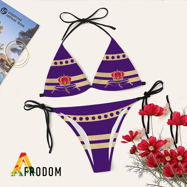 Beige Stripe Crown Royal Triangle Bikini Set Swimsuit HU