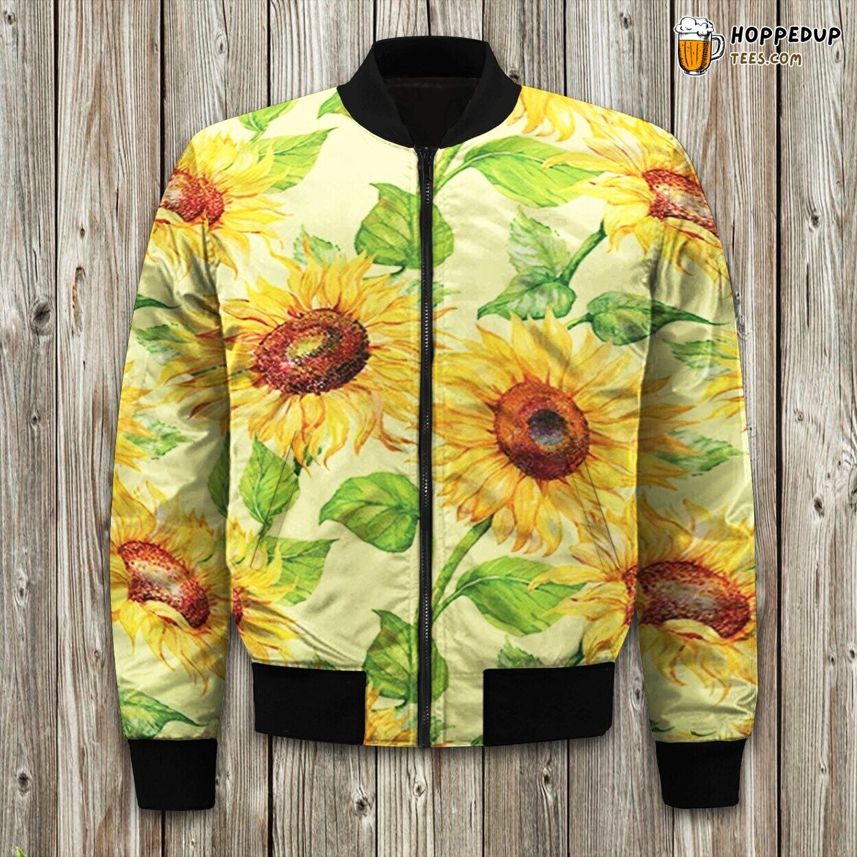 Beige Watercolor Sunflower Bomber Jacket