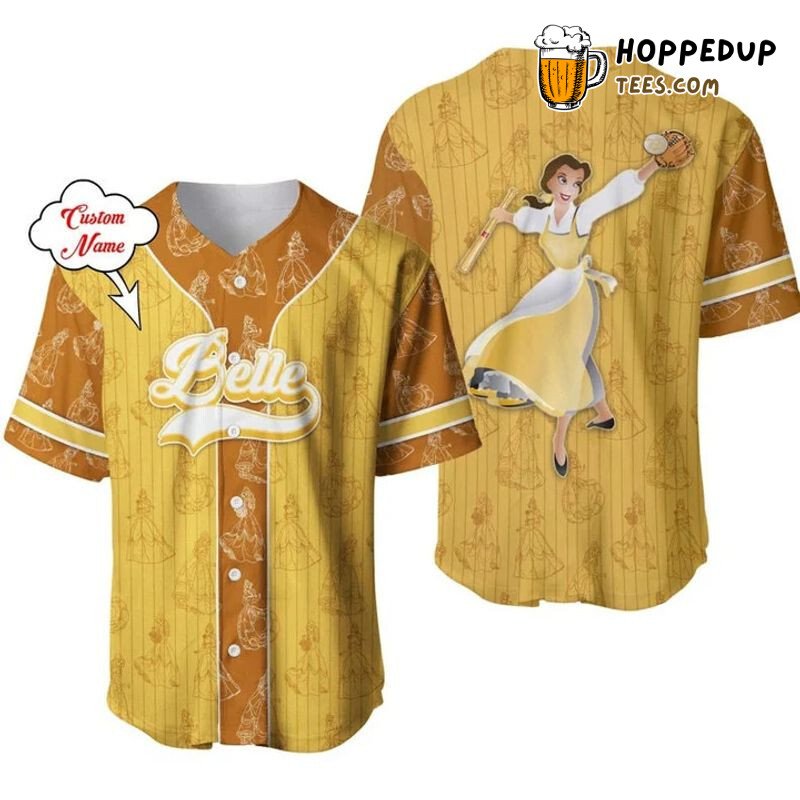 Belle Princess Beauty Beast Yellow 3D Pinstripe Baseball Jersey