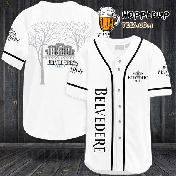 Belvedere Vodka Inspired White Baseball Jersey Unique Design Distinctive Look