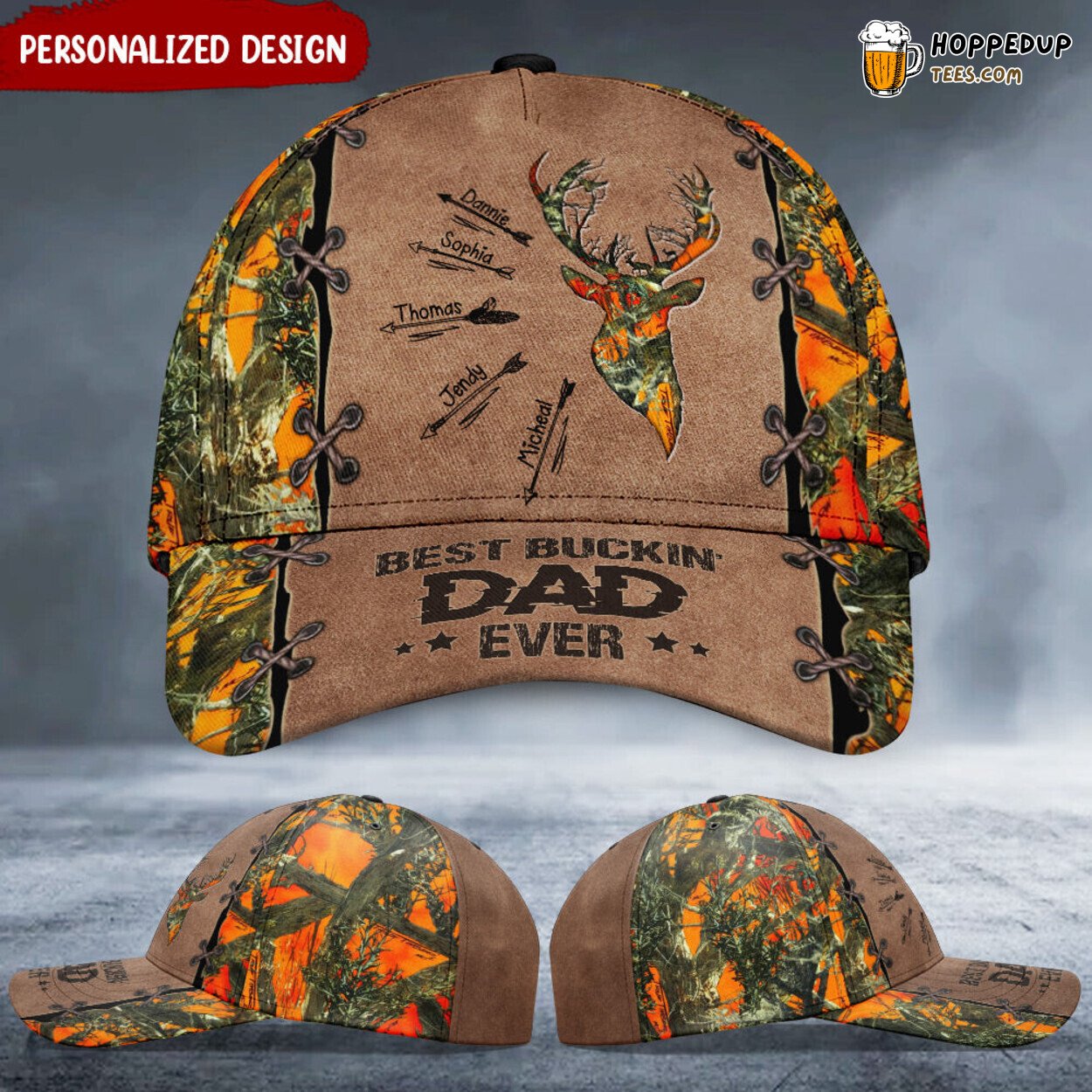 Best Buckin Dad Deer Hunting Grandpa Custom Kids Names Leather Cap