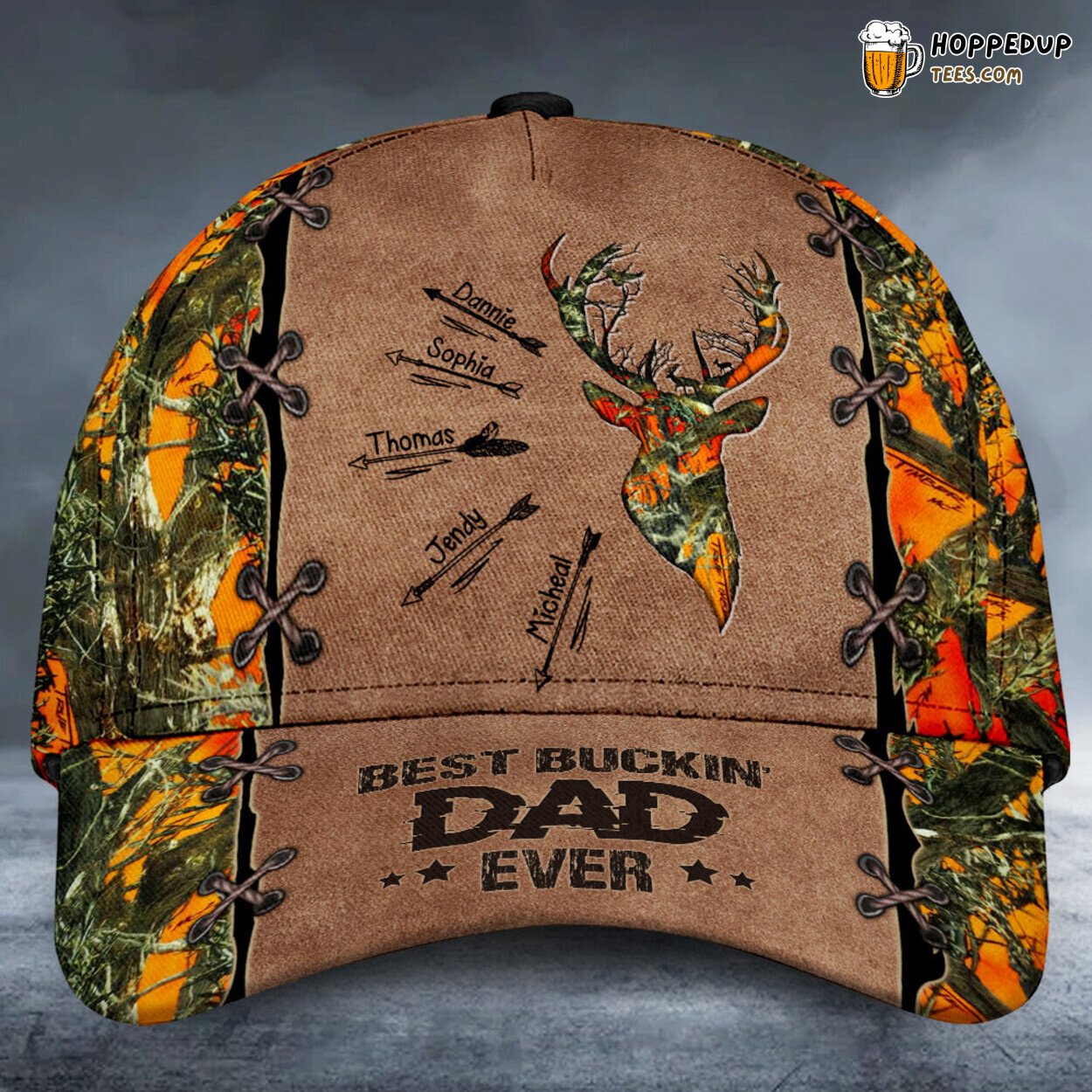Best Buckin Dad Deer Hunting Grandpa Custom Kids Names Leather Cap