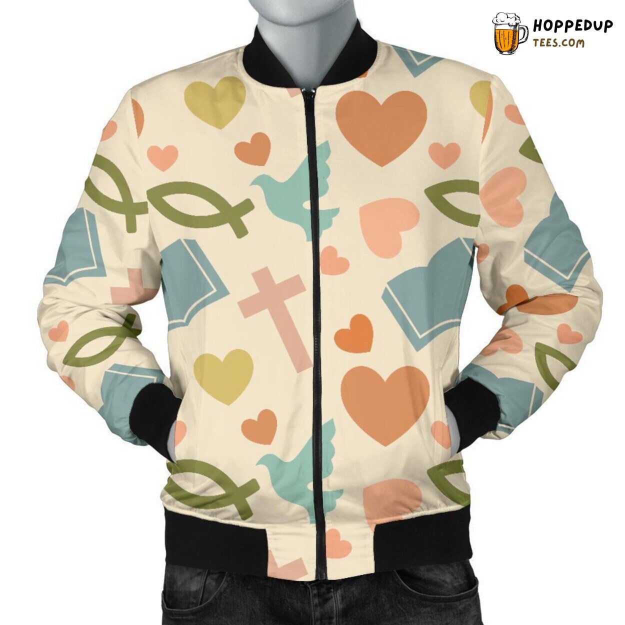 Biblical Christian Essence Men’s Bomber Jacket Unique Pattern Design Tribute