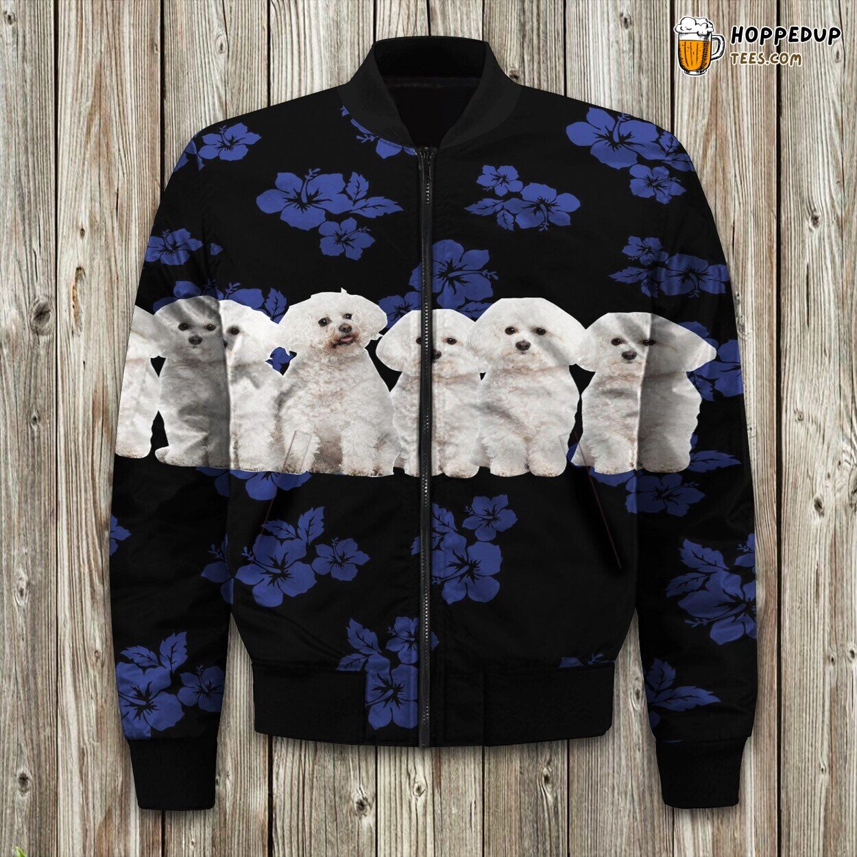 Bichon Frise Black Navy Fashion Bomber Jacket