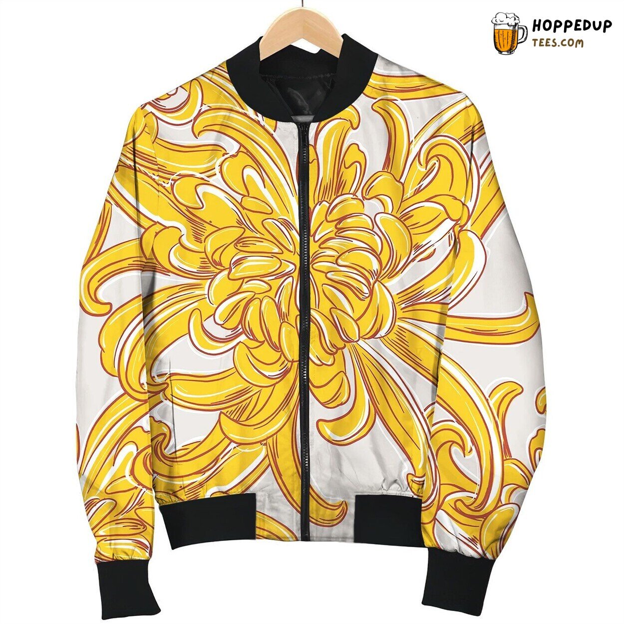 Big Yellow Flower Pattern Tropical Bloom Ornament Bomber Jacket
