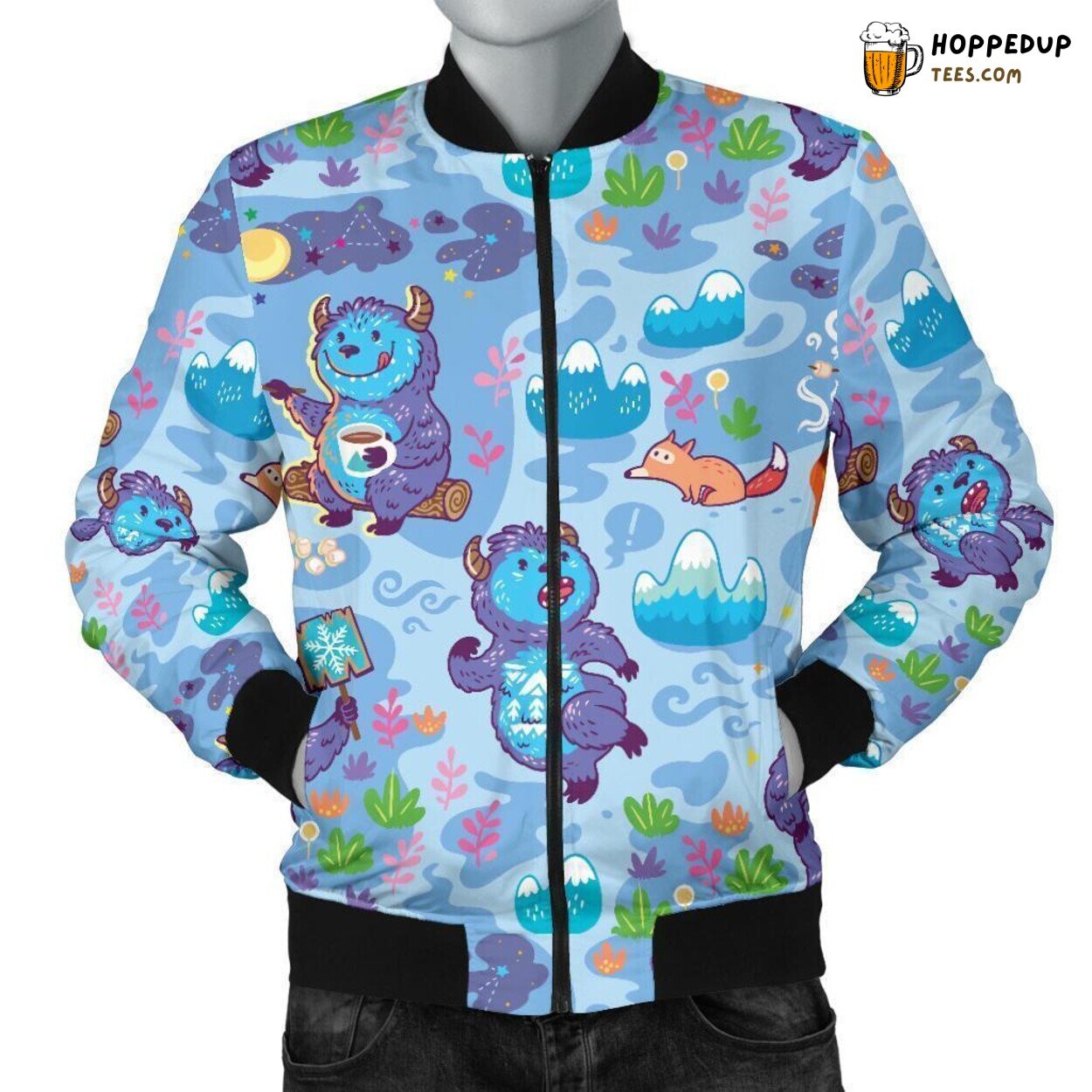 Bigfoot in Shades of Blue Men’s Bomber Jacket Unique Pattern Design Display