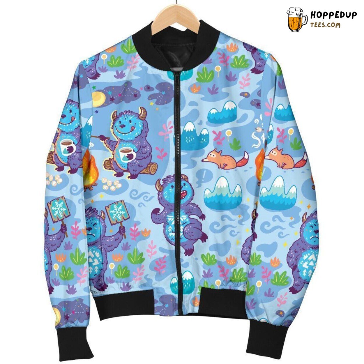 Bigfoot in Shades of Blue Men’s Bomber Jacket Unique Pattern Design Display Bigfoot in Shades of Blue Men’s Bomber Jacket Unique Pattern Design Display