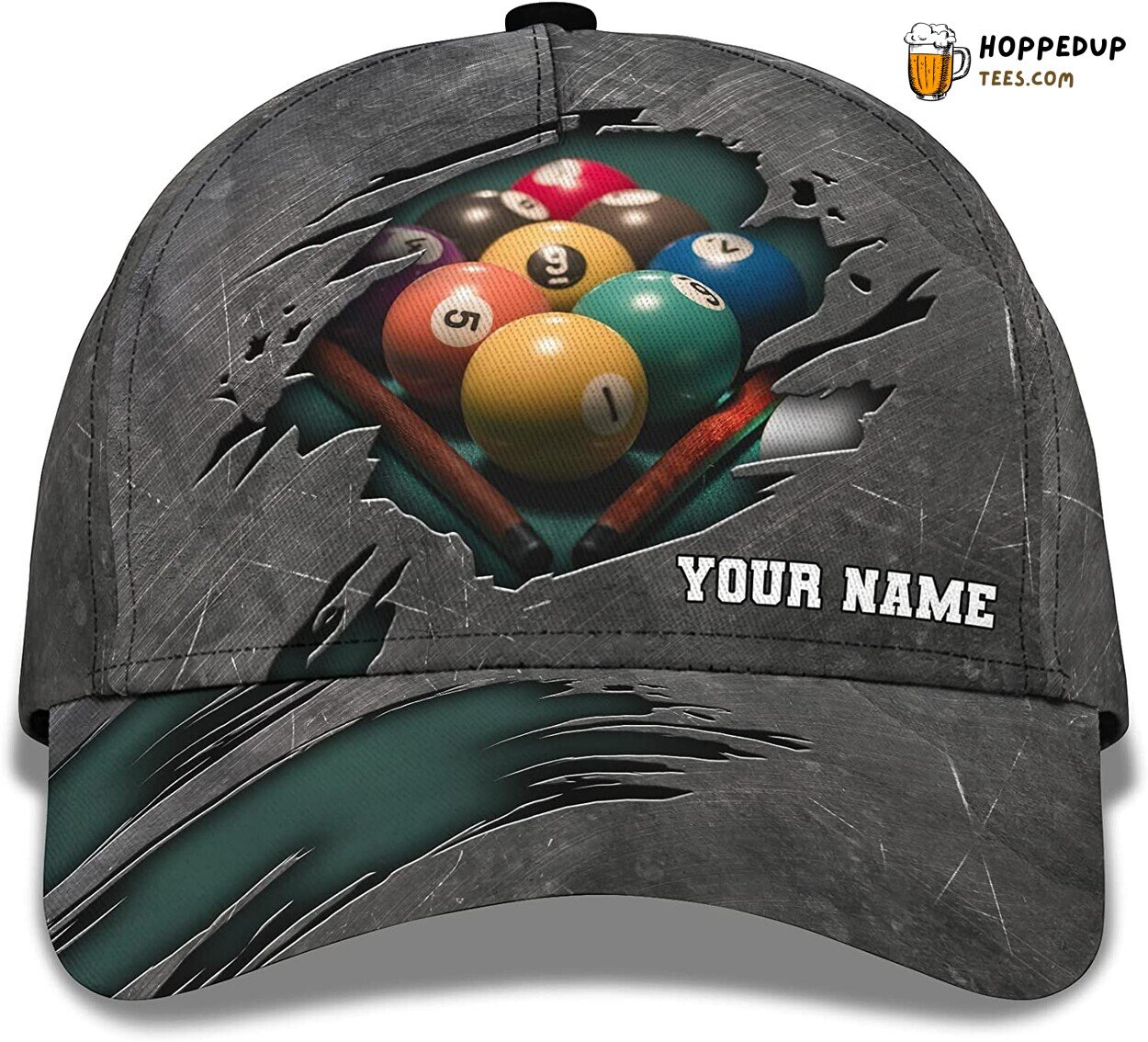 Billiard 3D Snapback Cap Metal Crack Pattern Perfect Pool Player’s Delight