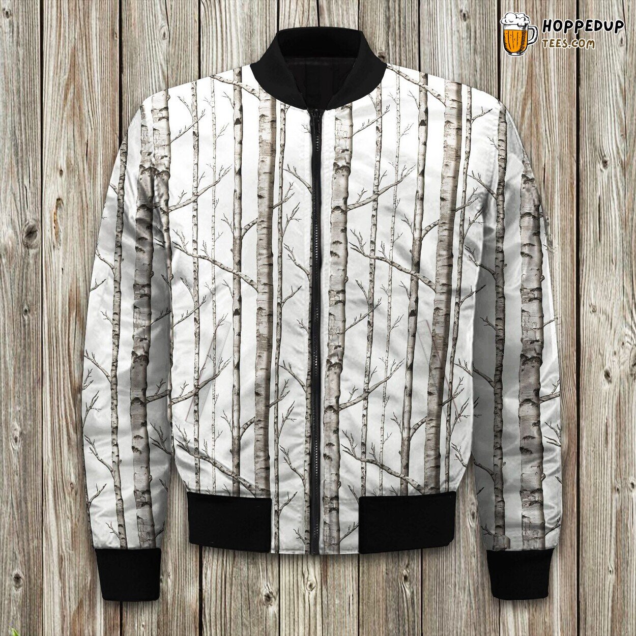 Birch Forest Black White Bomber Jacket