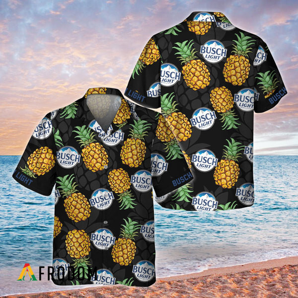Black Aloha Pineapple Busch Light Hawaiian Shirt HU