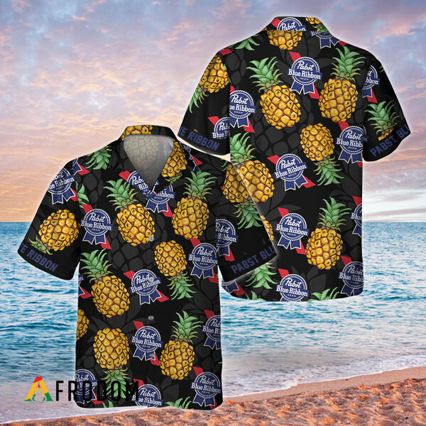 Black Aloha Pineapple Pabst Blue Ribbon Hawaiian Shirt HU