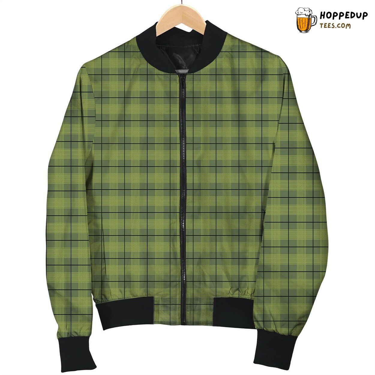 Black And Green Tattersall Bomber Jacket