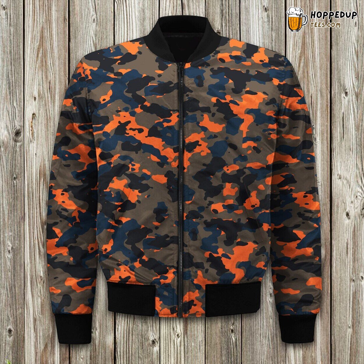 Black And Orange Camouflage Bomber Jacket