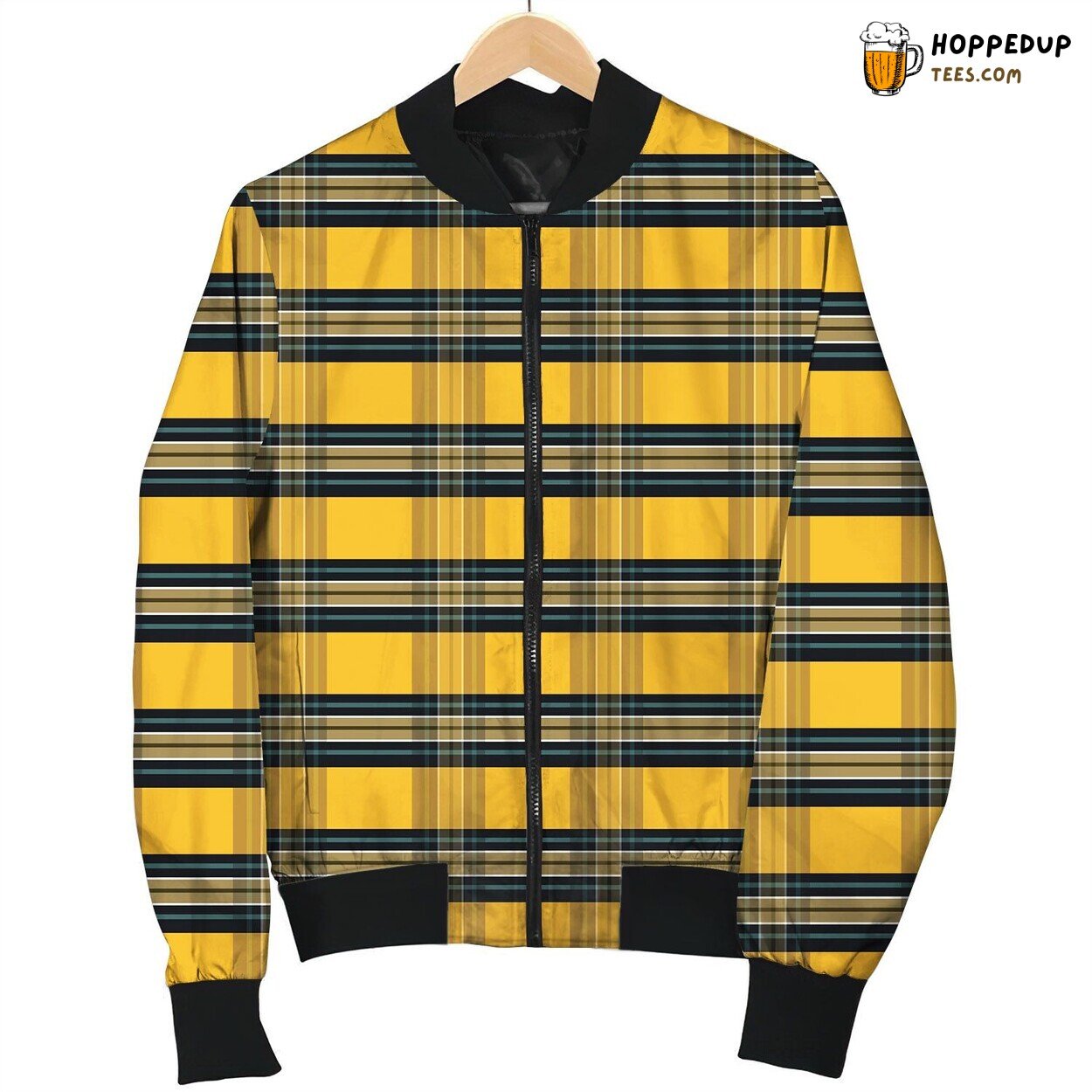 Black And Orange Tartan Bomber Jacket