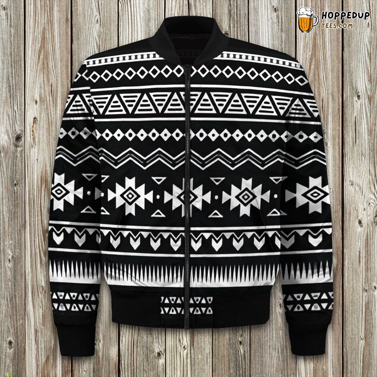 Black And White Aztec Bomber Jacket