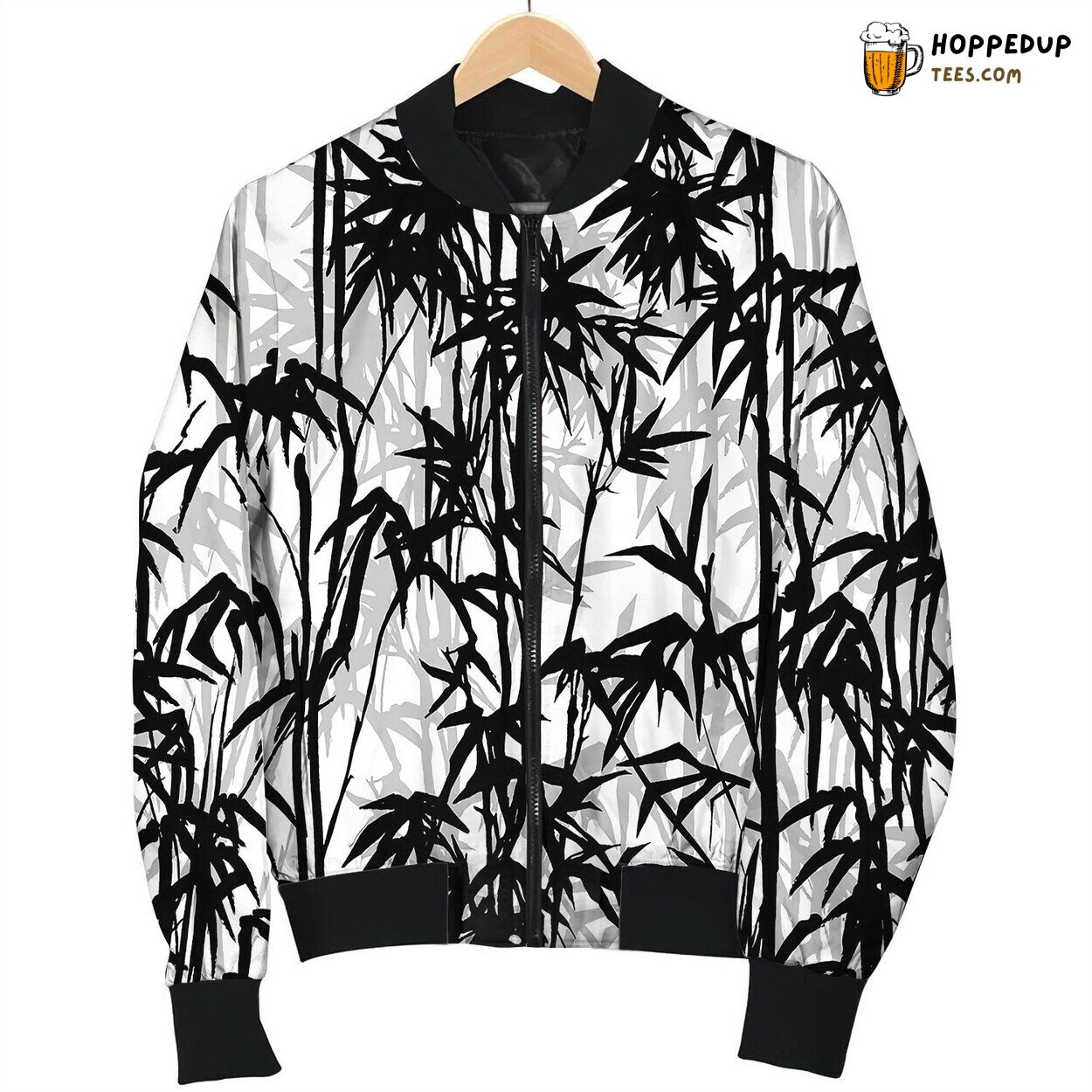 Black And White Bamboo With Shadows Bomber Jacket