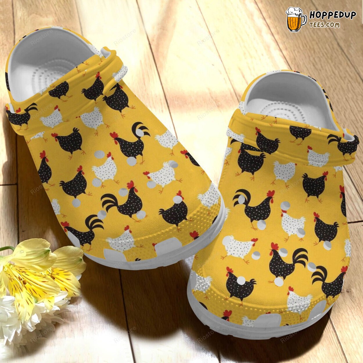 Black And White Chicken Themed Gift Rubber Clog Shoes Comfy Footwear