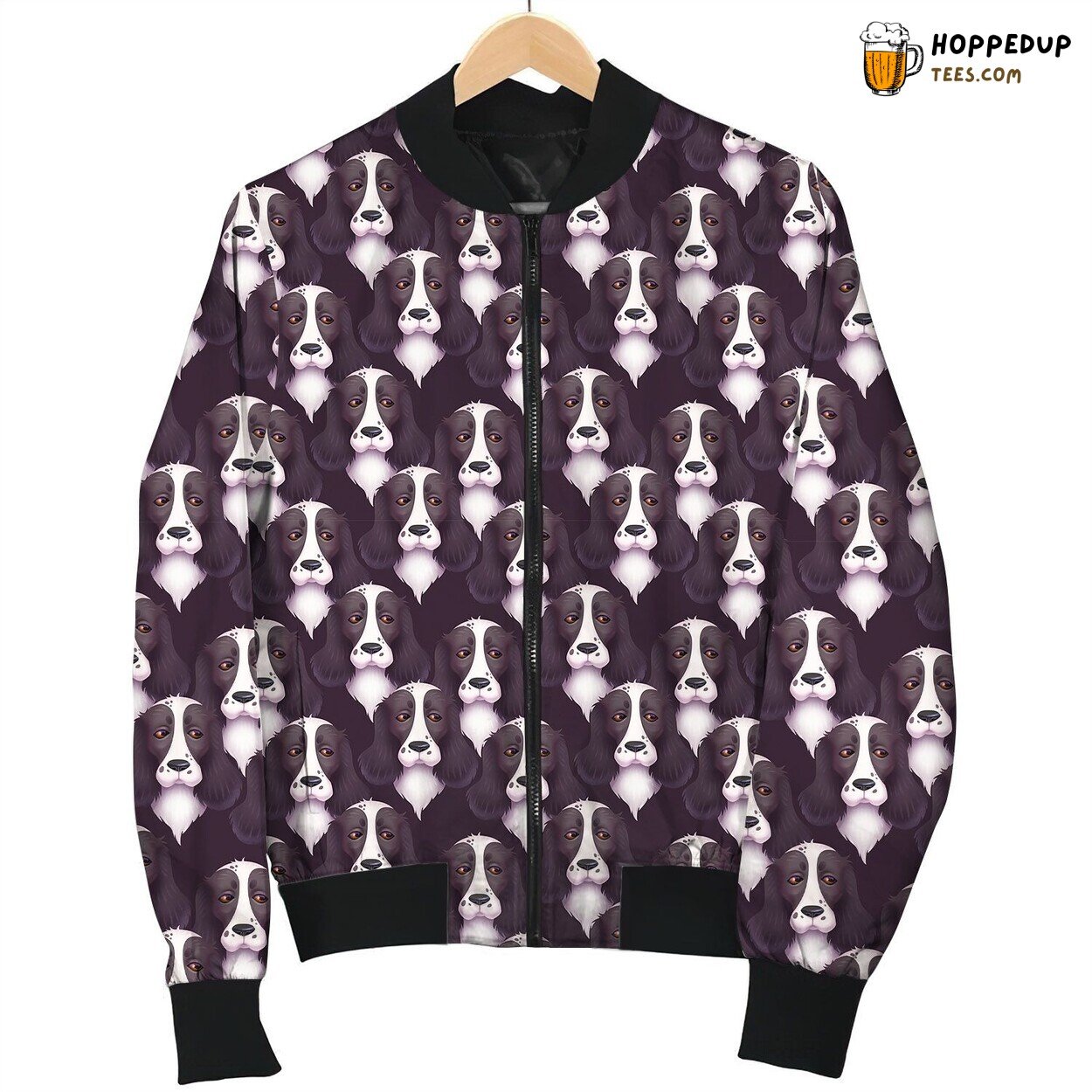 Black And White Cocker Spaniel Face Seamless For Dog Lover Bomber Jacket