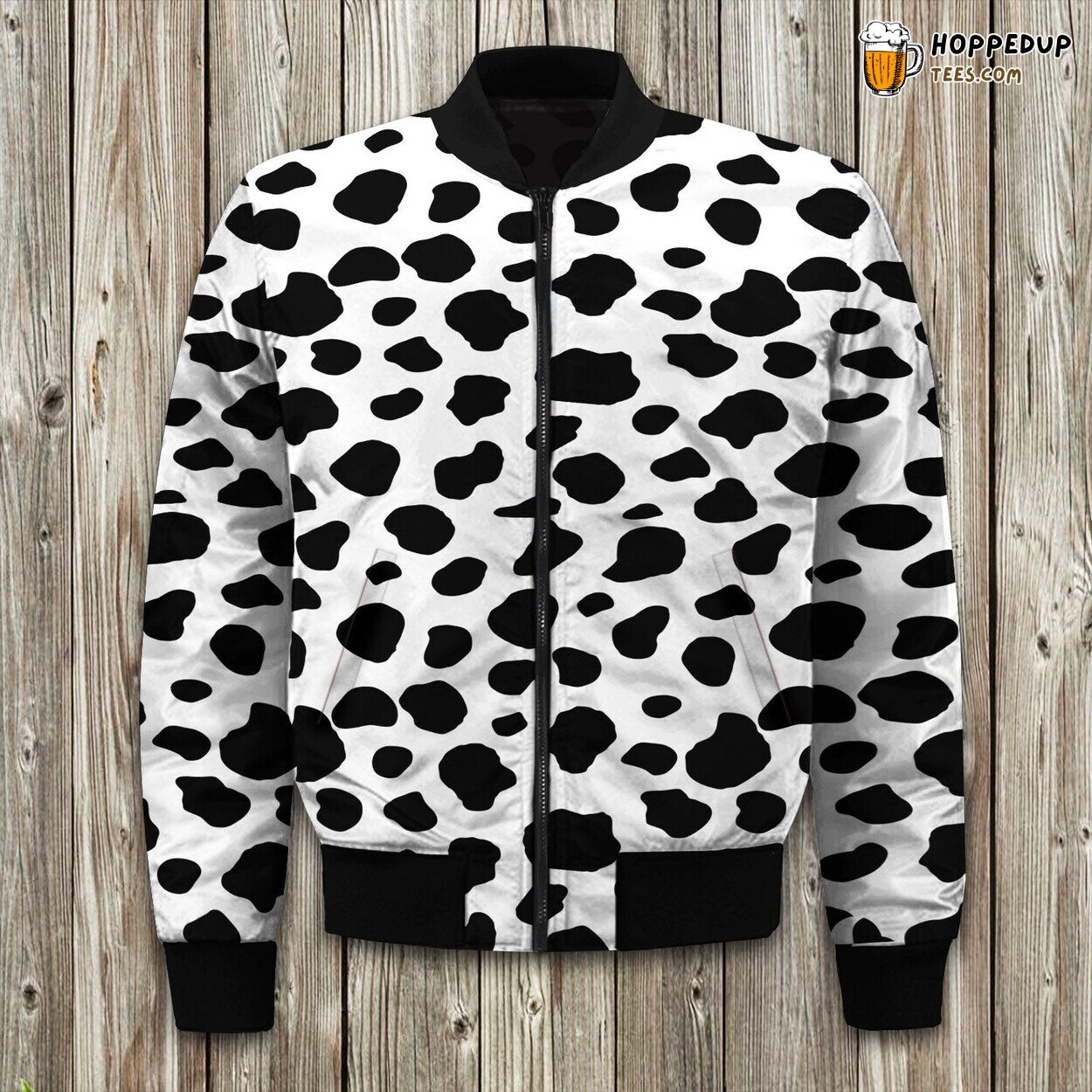 Black And White Cow Bomber Jacket