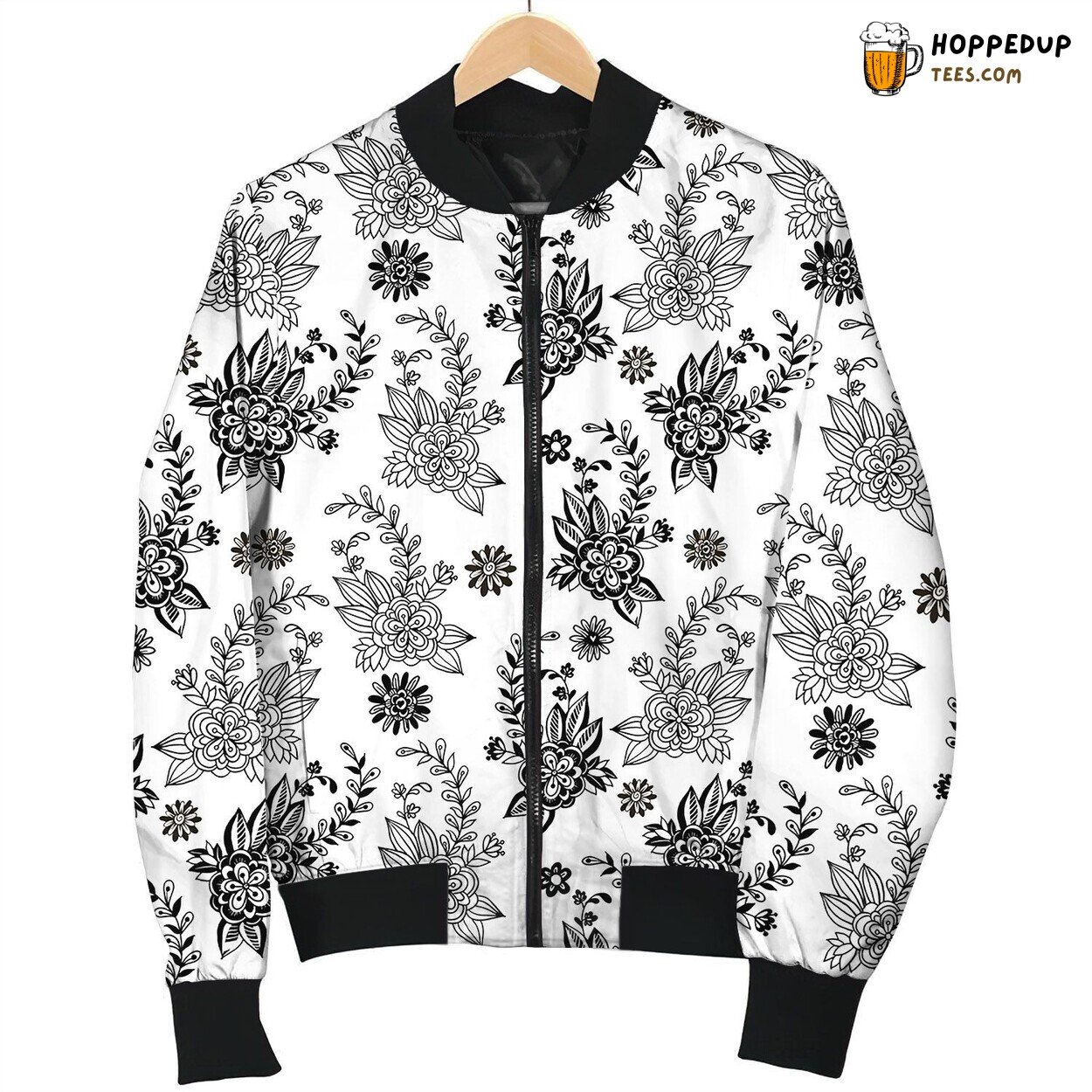 Black And White Floral Seamless Pattern Bomber Jacket