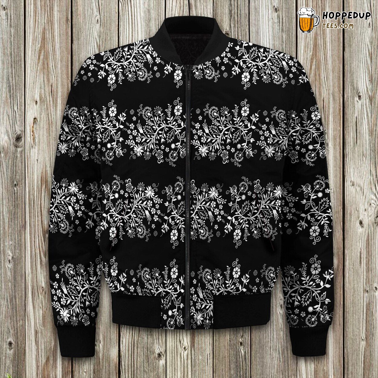 Black And White Flower Bomber Jacket