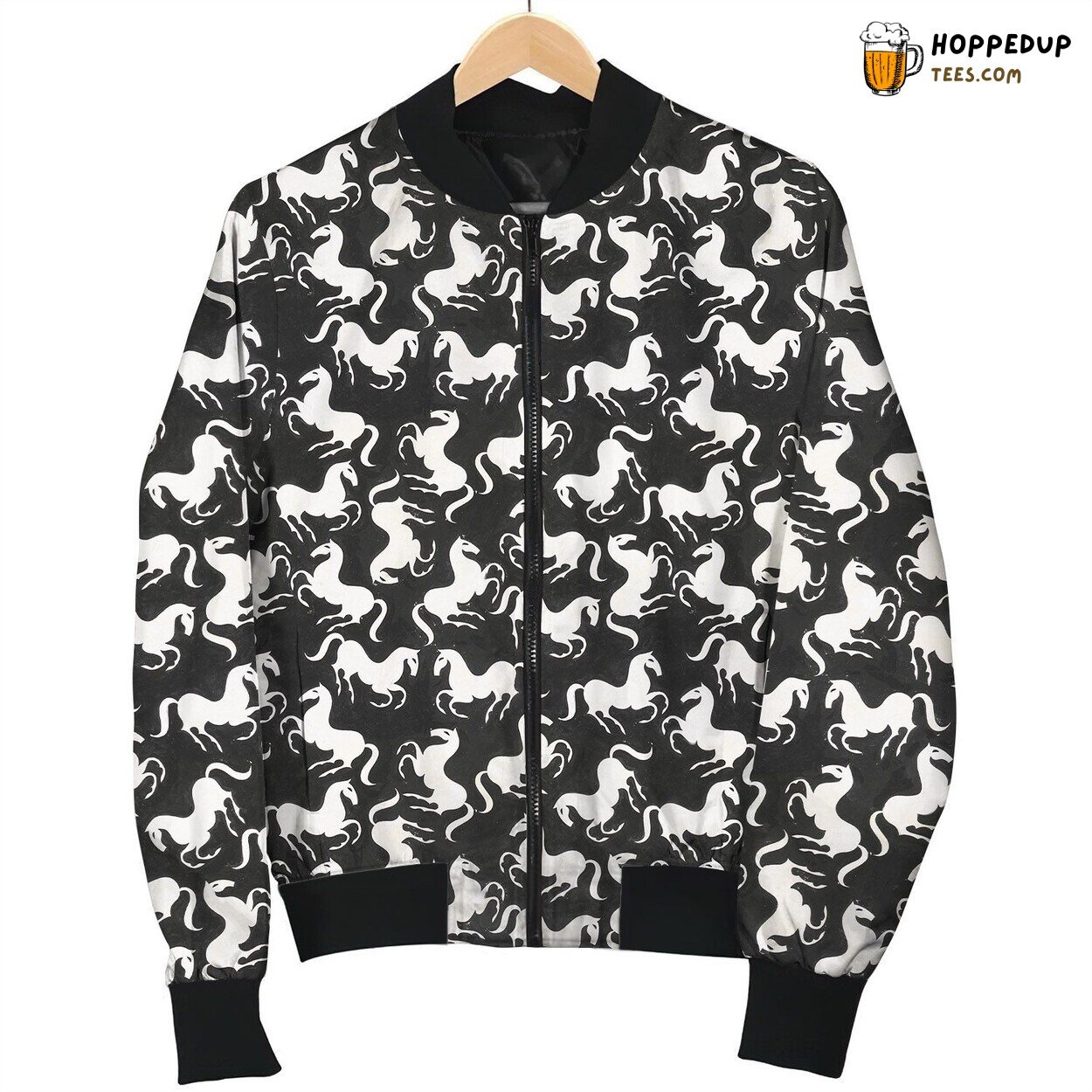 Black And White Horses Seamless Bomber Jacket