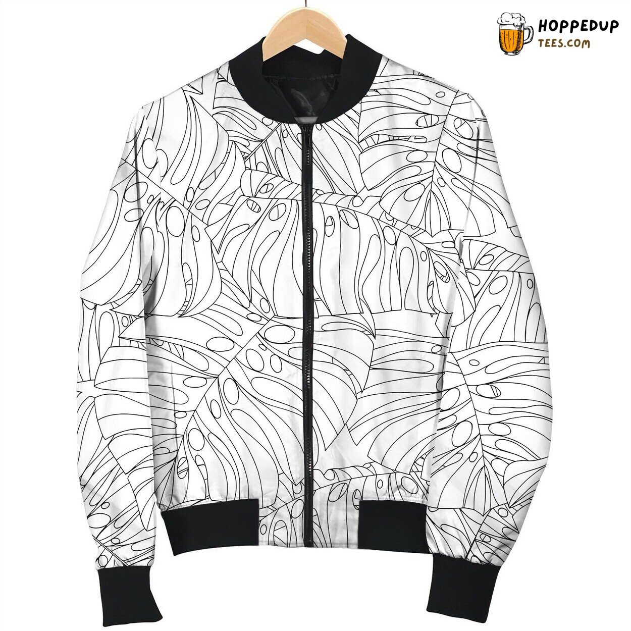 Black And White Seamless Pattern With Tropical Bomber Jacket